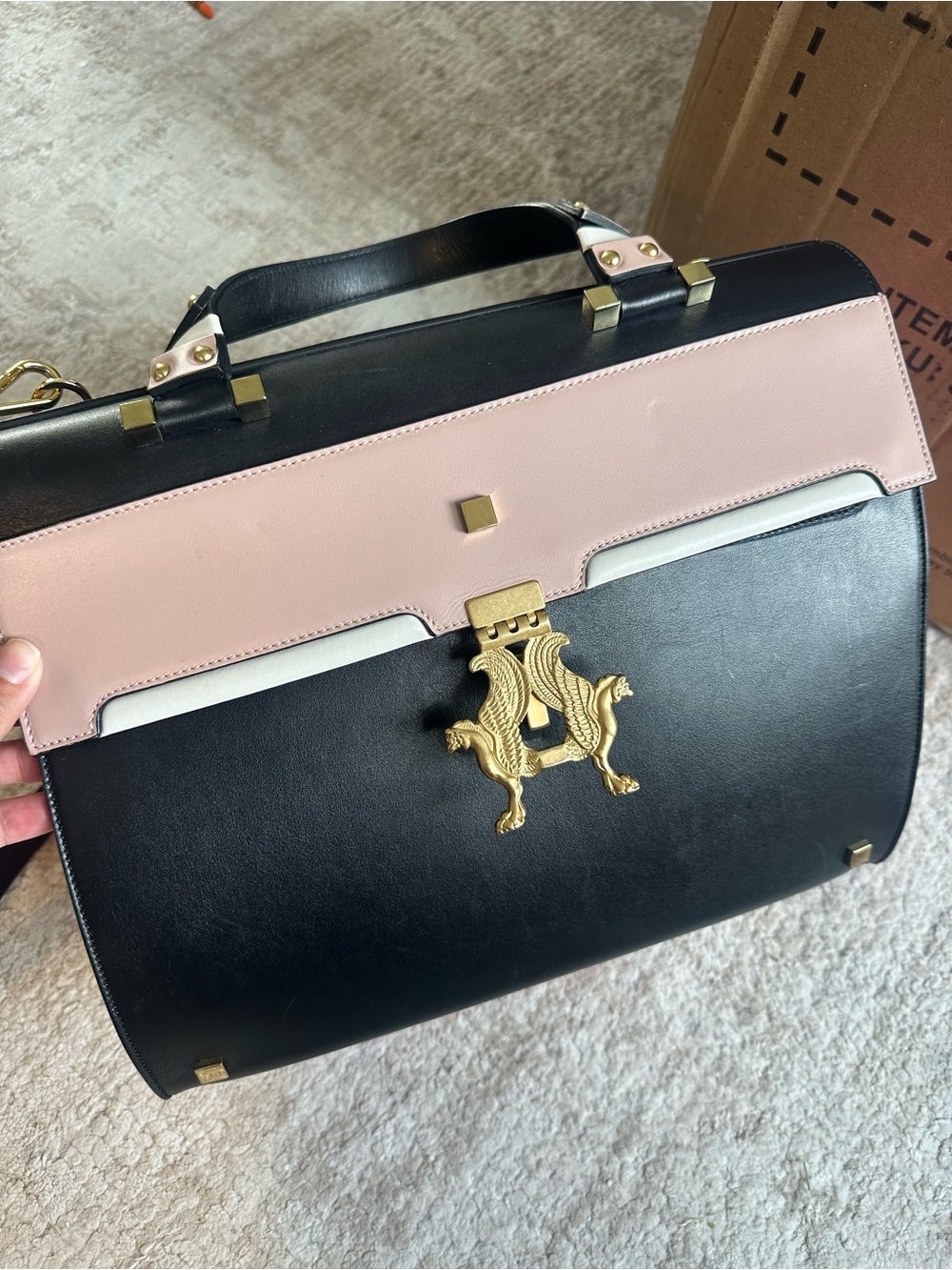 Black and Light Pink Structured Top-Handle Women's Bag